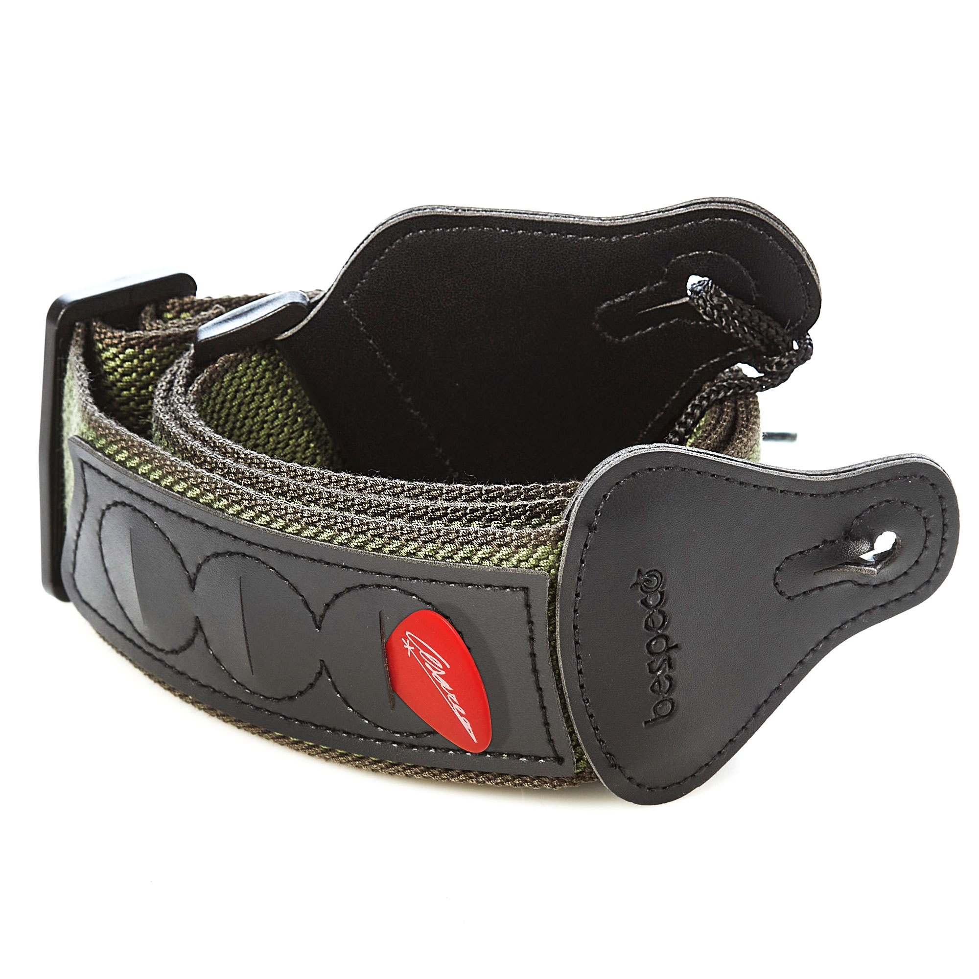tcpgr-tracolla-chitarra-cotone-rinforzato-grigio-militare-terminali-pelle-fibbie-plastica-spazio-plettri