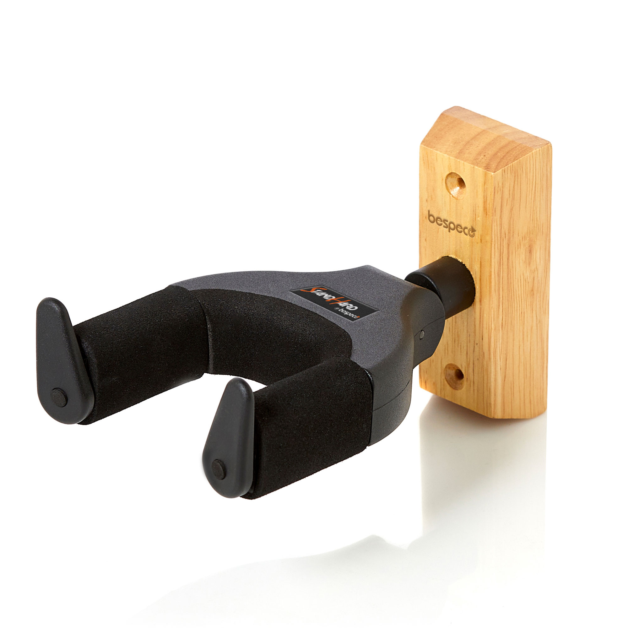 Supporto da parete per chitarra, con sistema automatico di bloccaggio e base in legno
